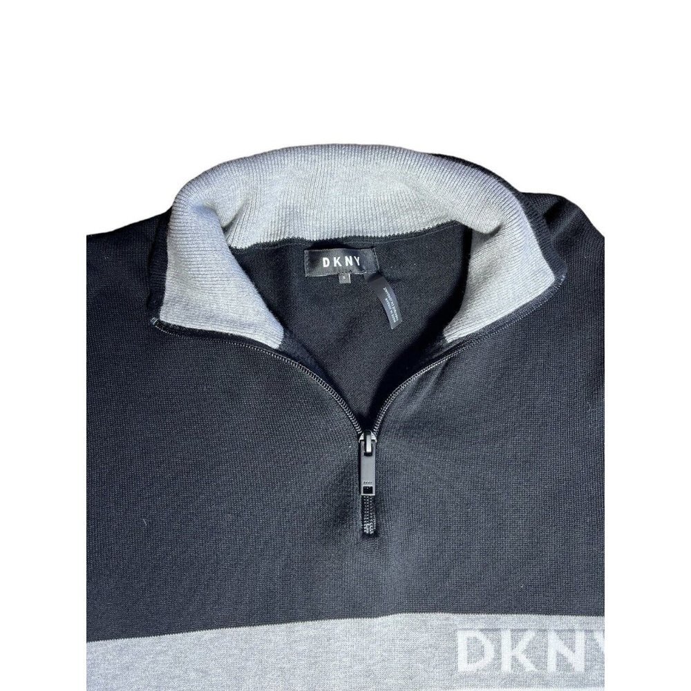 DKNY Men’s 1/4 Zip Long Sleeve Cotton Sweater Men's Size S Black, White, Gray - Picture 3 of 4
